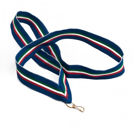 Červeno-bielo-zelené na modrom podklade 22 mm medailová stuha