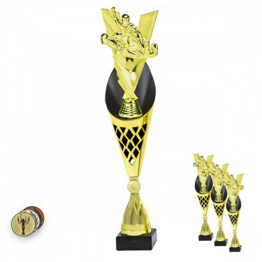 Motokára na čierno-zlatej trofeji
