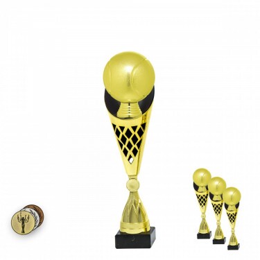 Zemeguľa na čierno-zlatej trofeji