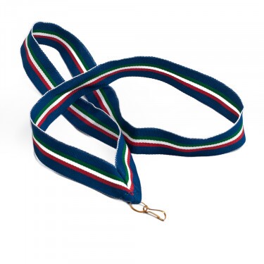 Červeno-bielo-zelené na modrom podklade 22 mm medailová stuha